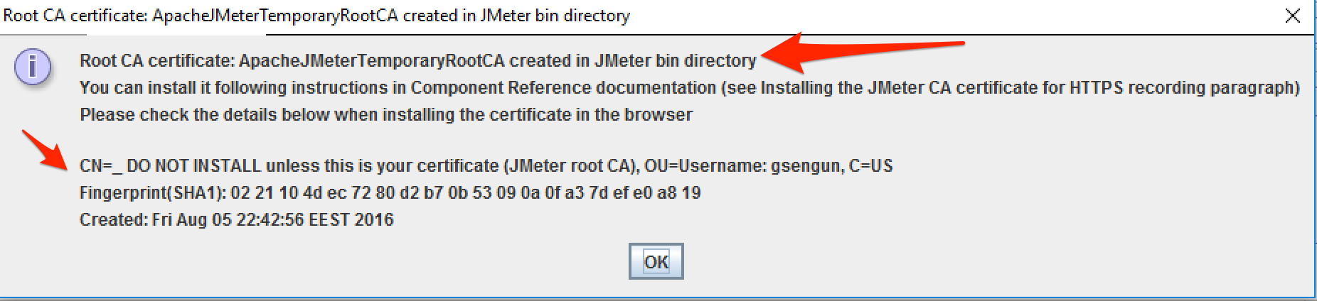 Warning: Need to install JMeter certificate